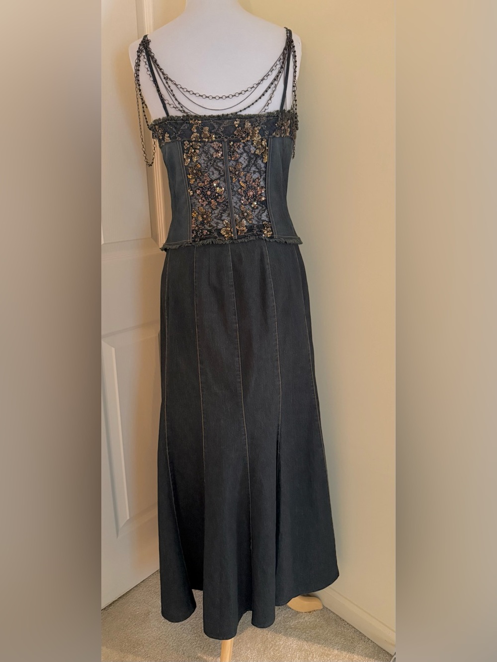 ORNA FARHO DENIM W/BEADING DRESSY 3 PSC SUIT TOP/SKIRT MANDALAY STYLE FR42/8US - Picture 5 of 13